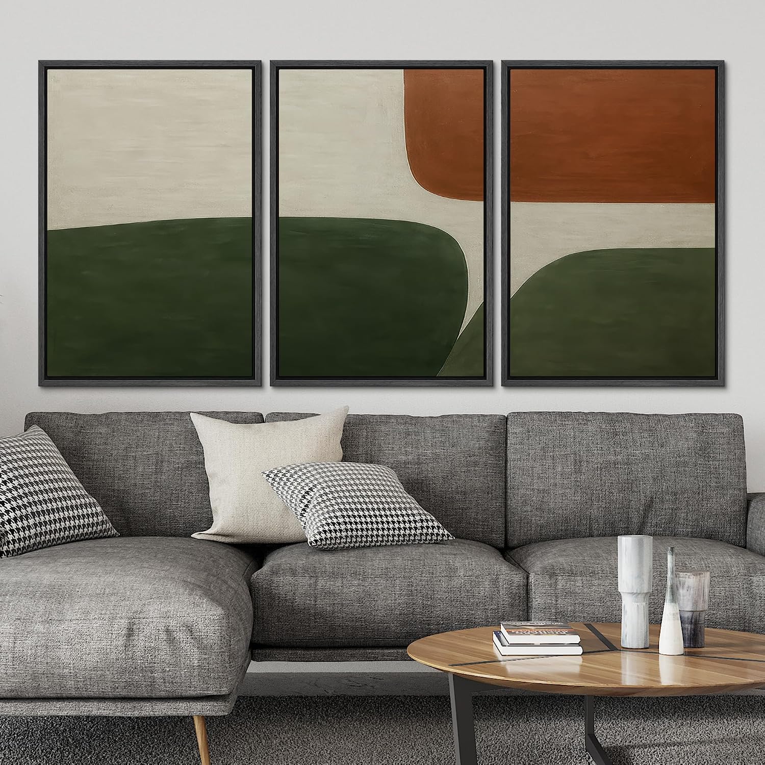 SIGNLEADER Framed Canvas Print Wall Art Set Green Rust Minimalist Color Block Abstract Illustrations Modern Art Boho Decorative for Living Room, Bedroom, Office - 24'x36'x3 BLACK