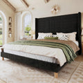HUAHUU Queen Bed Frame with 51.2' Tall Headboard, Corduroy Upholstered Bed Frame with Wingback, Platform Bed with Wooden Slats Support, Easy Assembly, No Box Spring Needed, Black