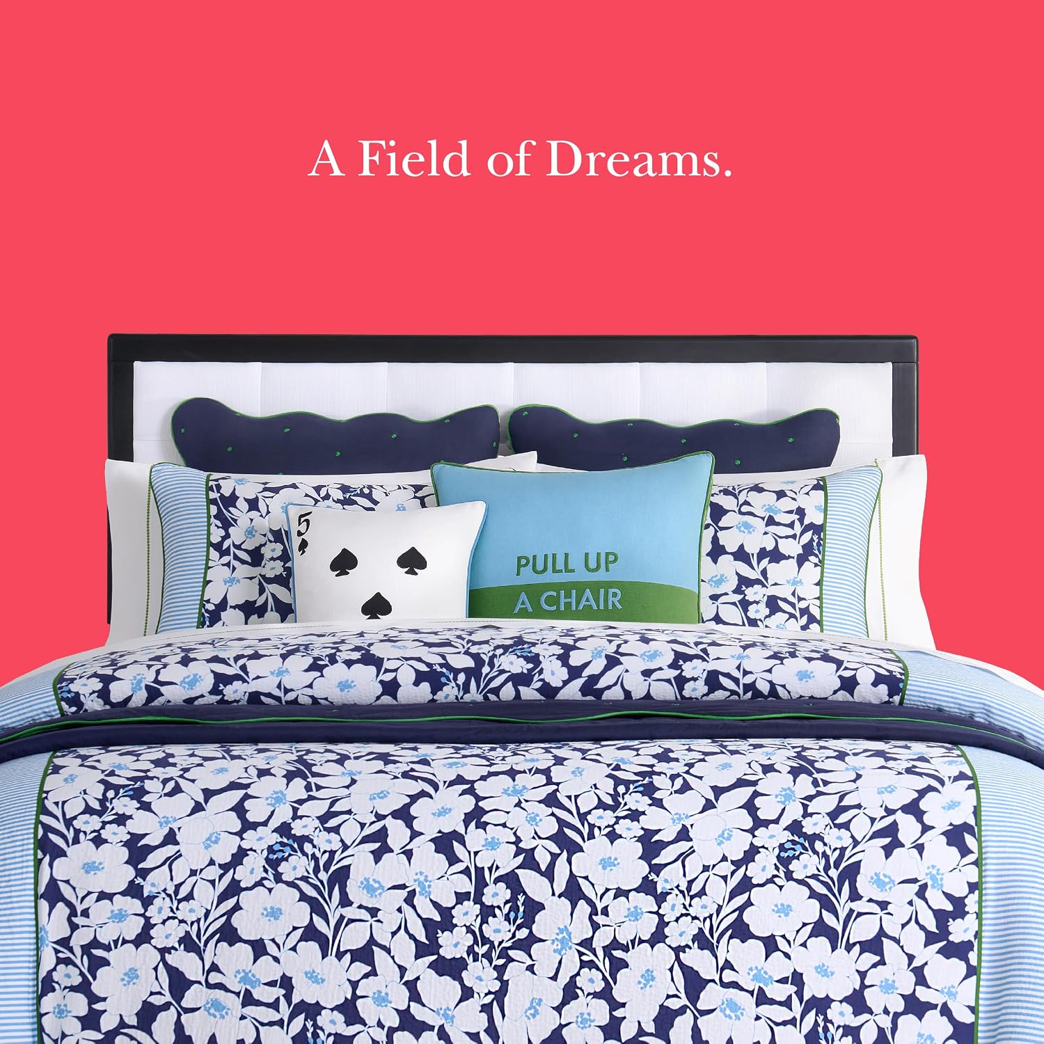 kate spade new york Anemone Field Full/Queen Comforter Set, 100% Cotton Reversible Cover, All Season 3 Piece Bedding, Machine Washable, Blue Multicolor