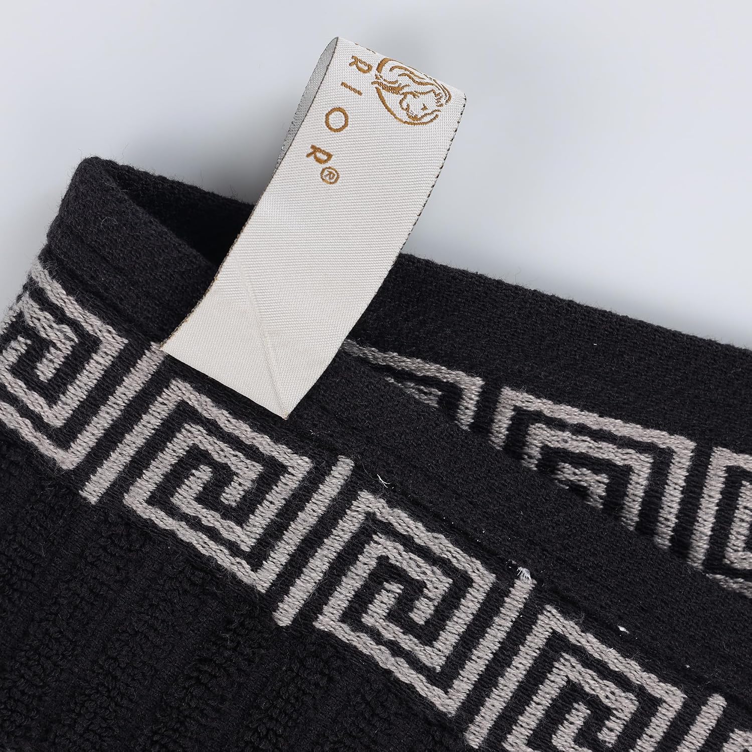 Superior 6-Piece Cotton Towel Set, Decorative Greek Pattern, Home Essentials, Absorbent Towels, Bathroom Decor, Spa, Resort, Includes 2 Hand, 2 Face and 2 Bath Towels, Athens Collection, Black-Chrome