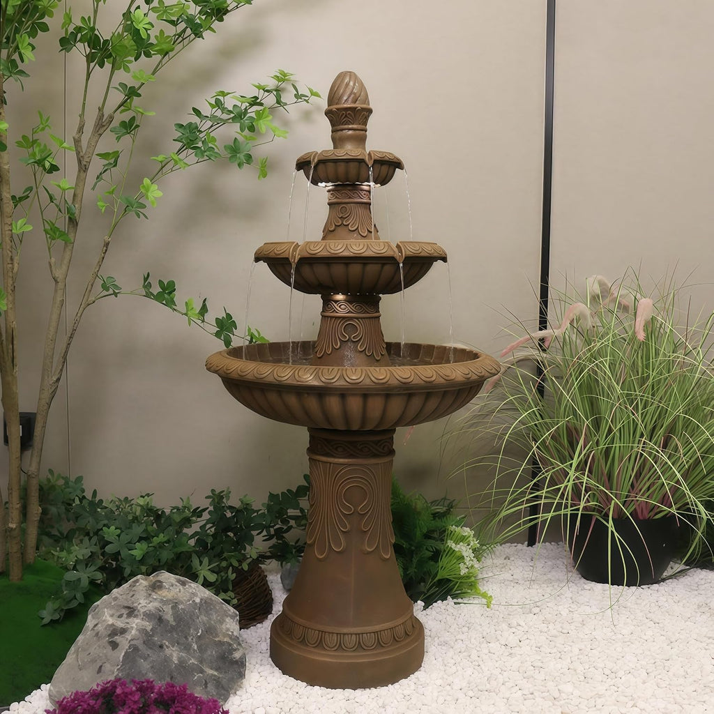 Top Outdoor Water Fountain Outside, Garden Water Fountain Decor for Gardens, Landscaping, Patios, Lawns (Brown)