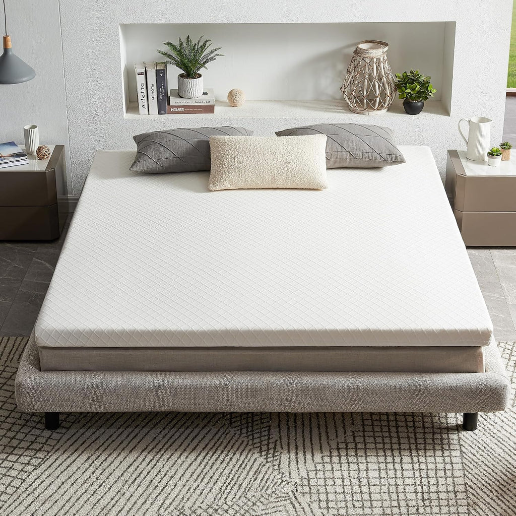 RECCI 2 Inch King Size Mattress Topper, 100% CertiPUR-US Certified Memory Foam, Pressure Relieving, Removable & Washable Cover, Ideal for Back Pain, Easy to Clean, Durable & Multi-Use