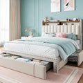 EnHomee Upholstered Full Bed Frame with 3 Storage Drawers, 2-Tier Storage Headboard, Platform Bed Frame with Wooden Slats Support, No Box Spring Needed, Beige