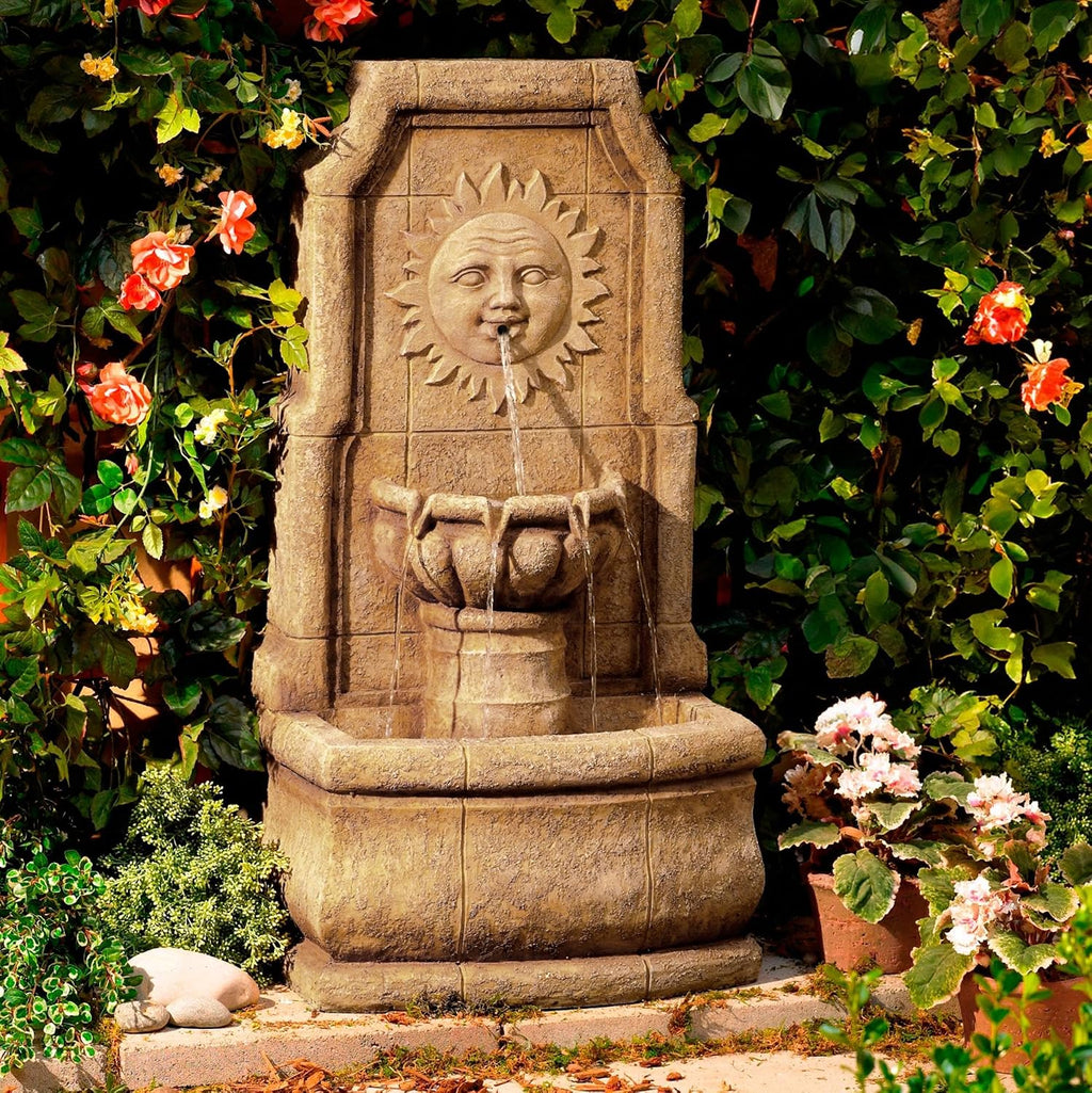 Sun Villa 37' High Large Italian Outdoor Decor Faux Stone Floor Fountain with Light LED Standing Waterfall Tiered Cascading Water Feature for Outside Garden Patio Yard Backyard Porch - John Timberland