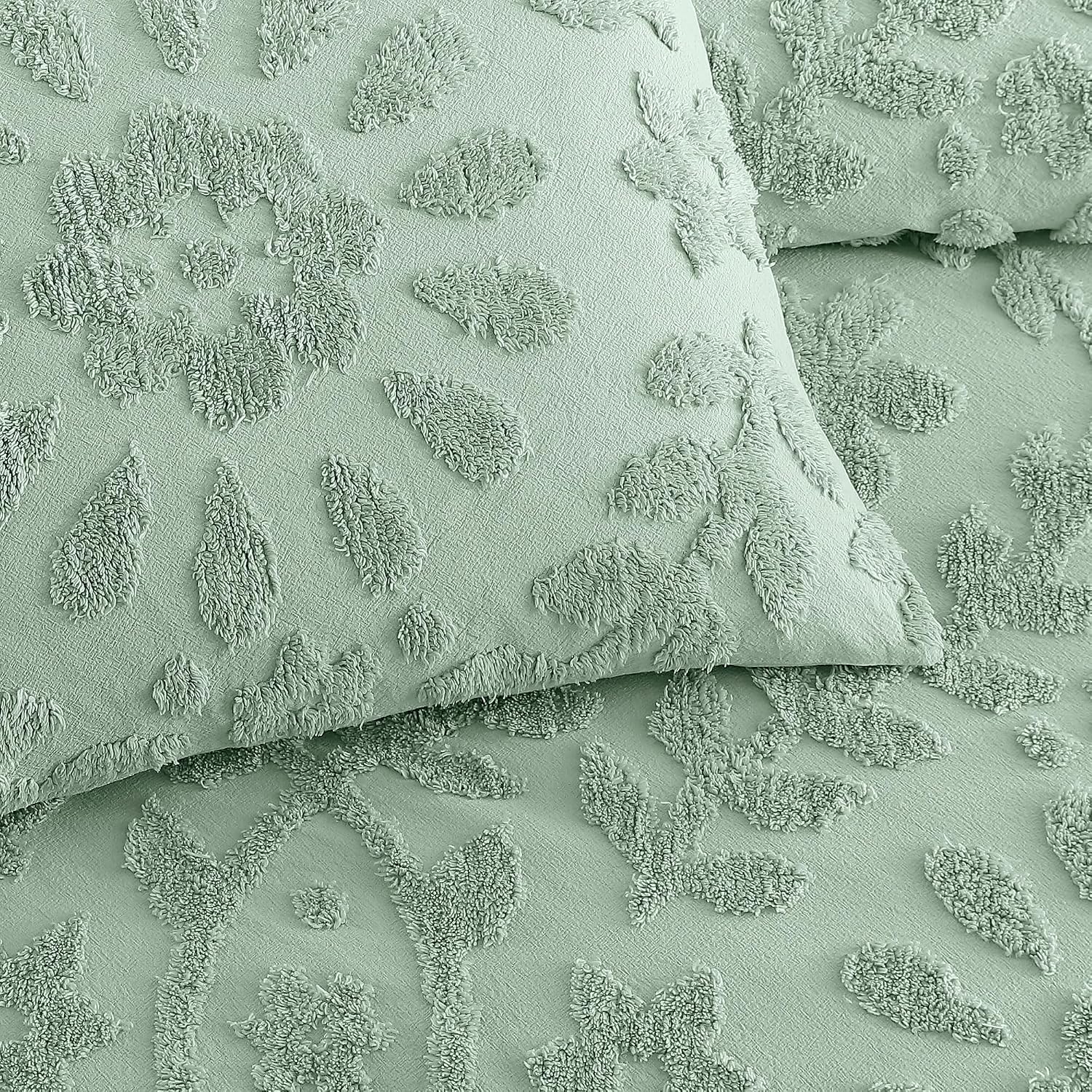Peri Home 100% Cotton 3-Piece Comforter and Sham Set, Full/Queen, Sage Chenille Laurel