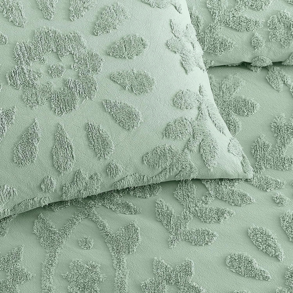 Peri Home 100% Cotton 3-Piece Comforter and Sham Set, King, Sage Chenille Laurel