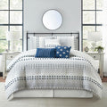 Stratford Park Blue Striped Dots King Size Comforter Sets, 7 Piece, Jaquard & Clip Bedding Sets & Collections, Bedskirt, Pillows & Shams, All Season Bedding Set