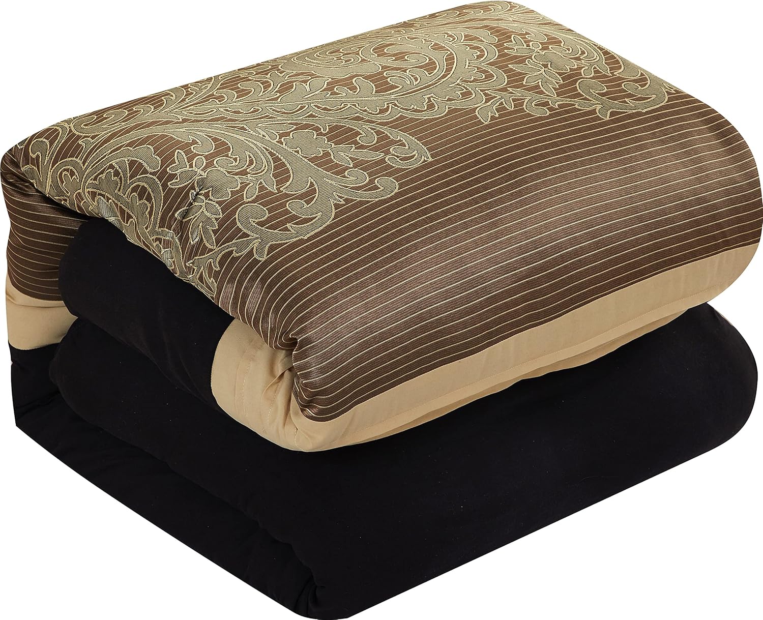 Stratford Park Black/Gold Comforter Set Queen Size, 7 Piece, Bedding Comforters & Sets, Pillow Shams Bedskirt, Jacquard Bedding Set, All Season