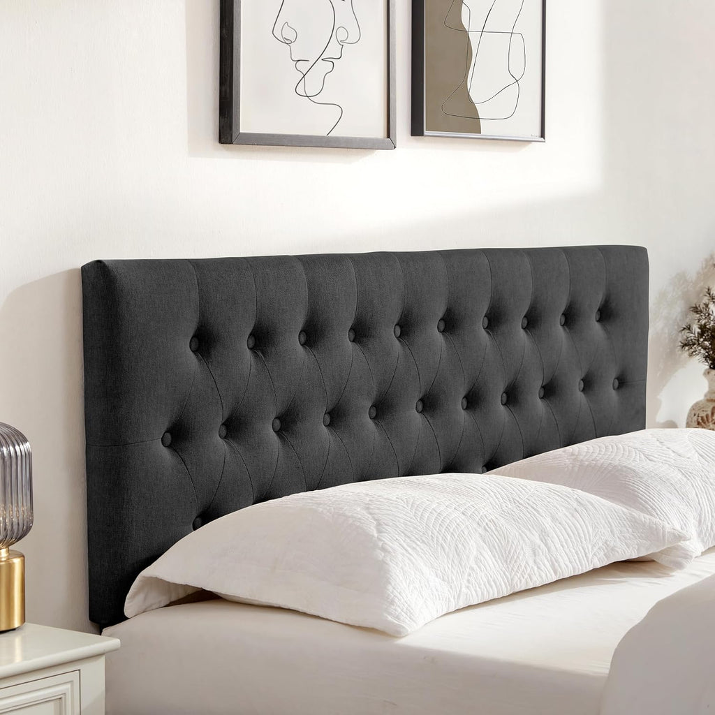 Huatean Home Tufted Upholstered Headboard King Size, Solid Wood Head Board with Durable Metal Legs, Adjustable Height Bed headboard from 37' to 51' Fabric Headboard in Modern Button Design (Black)