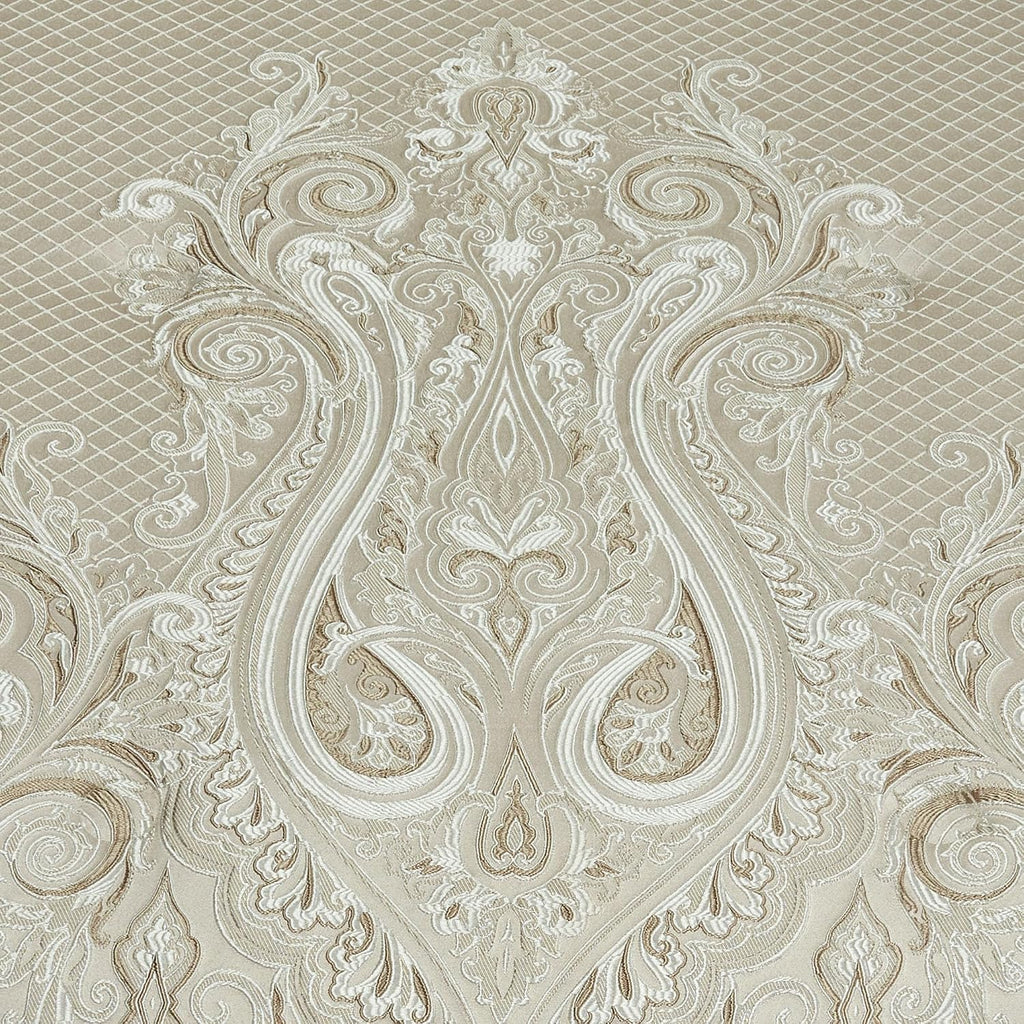 Lunata Classic Luxury Bedding | Chic Neutral Color Palette | Fine Jacquard-Woven Scrollwork and Diamonds | 4 Piece Bed Set includes Oversized California King Comforter, Bedskirt, and 2 King Shams