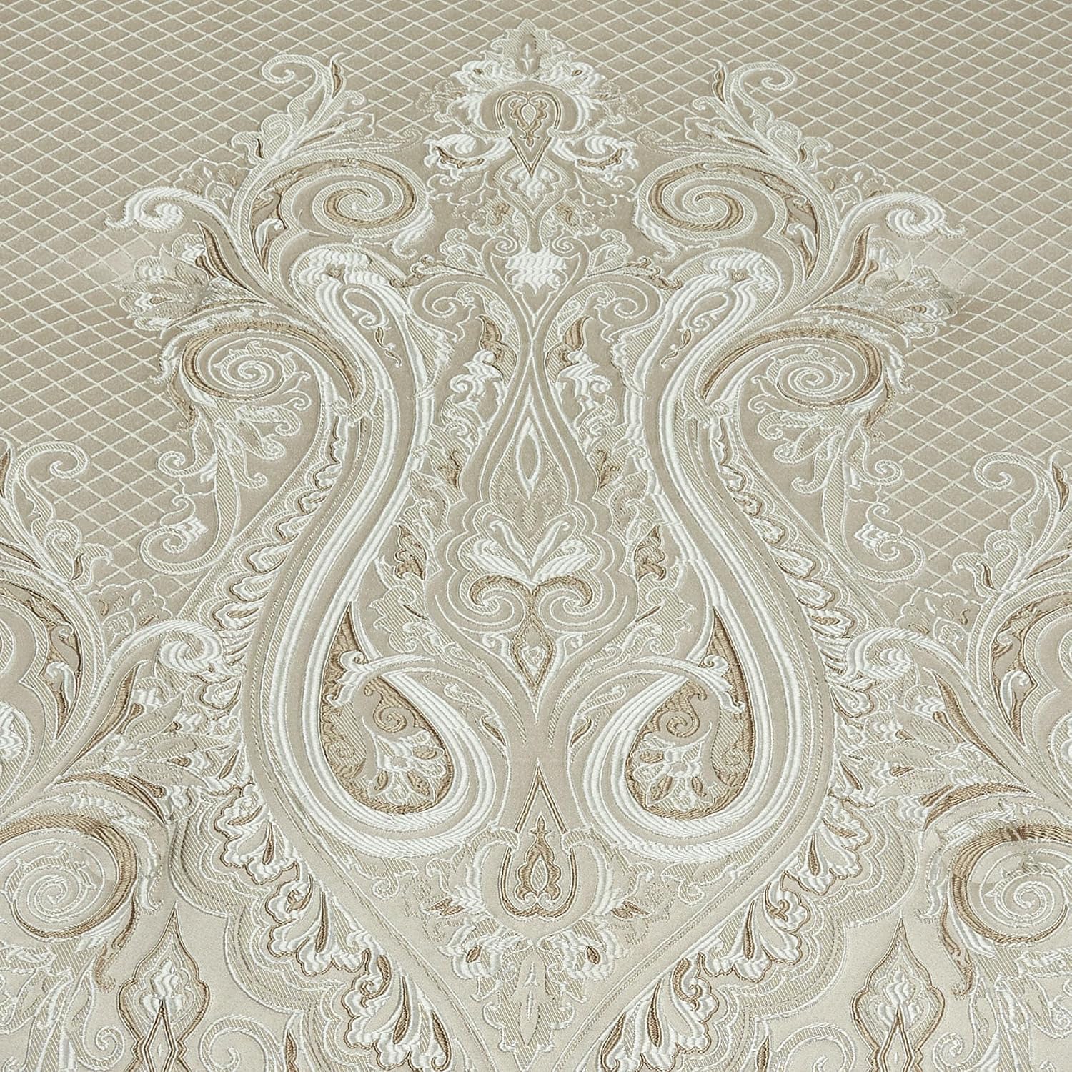 Lunata Classic Luxury Bedding | Chic Neutral Color Palette | Fine Jacquard-Woven Scrollwork and Diamonds | 4 Piece Bed Set includes Oversized California King Comforter, Bedskirt, and 2 King Shams