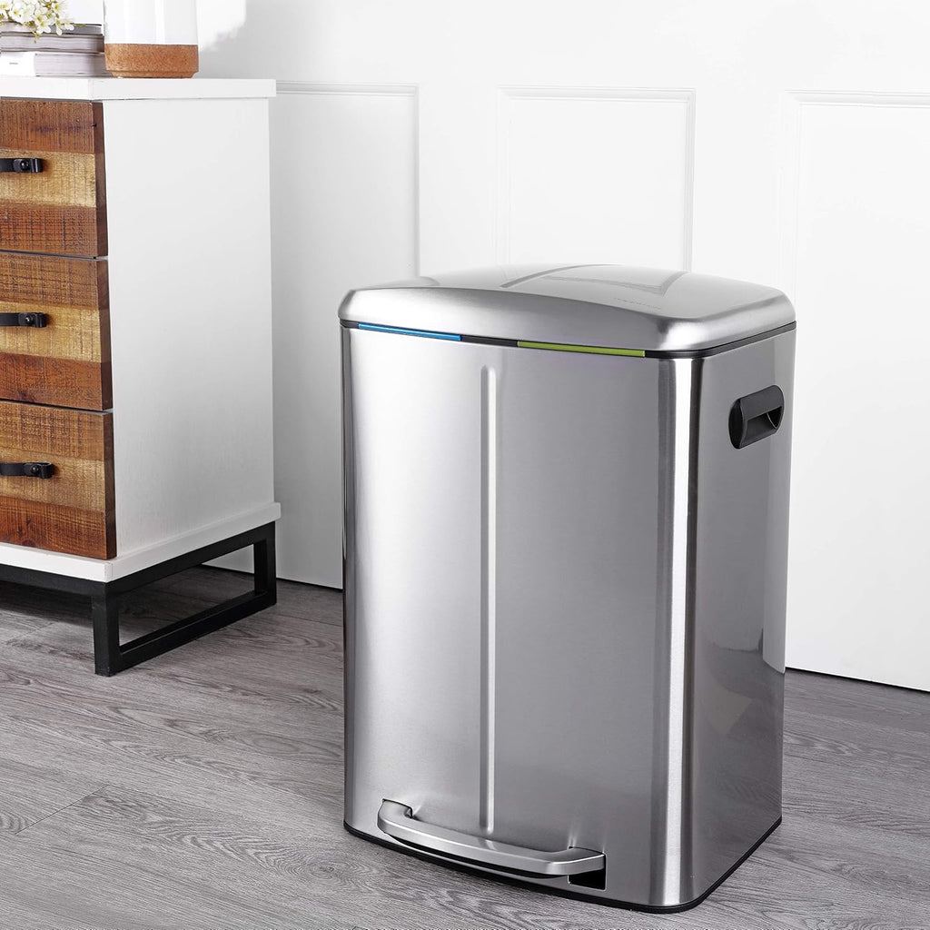 happimess HPM1005A Marco Rectangular 10.6-Gallon Double Bucket Trash Can with Soft-Close Lid, Stainless Steel, Fingerprint Resistant, Modern, Minimalistic for Home, Kitchen, Office, Bedroom, Bathroom