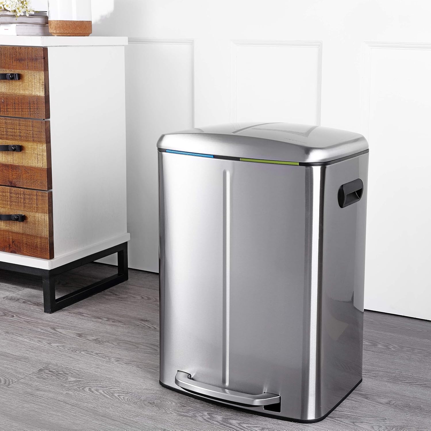 happimess HPM1005A Marco Rectangular 10.6-Gallon Double Bucket Trash Can with Soft-Close Lid, Stainless Steel, Fingerprint Resistant, Modern, Minimalistic for Home, Kitchen, Office, Bedroom, Bathroom