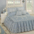 Touch of Class Romantic Floral Primrose Oversized Grande Sterling Blue Flounce Style Bedspread Set - Queen Size - Vintage Cottage Bedspreads - Victorian Aesthetic - 24 Inch Drop - Machine Washable
