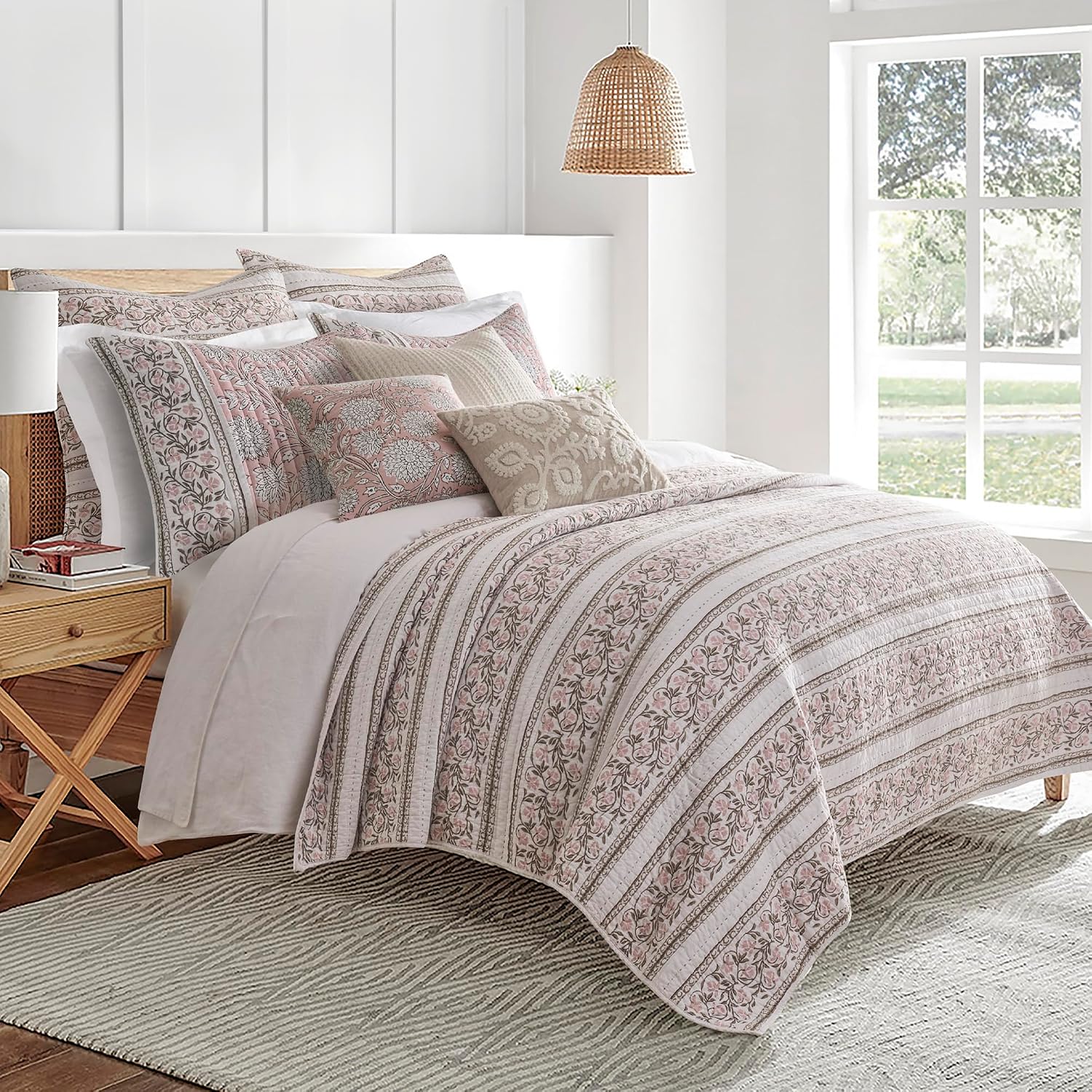 Levtex Home Adare Blush Reversible Twin/Twin XL Quilt Set (68x86in) with 1 Pillow Sham (26x20in) - Floral Bedding - Blush White - Cotton Twin Size Quilt Bedding Set - Lightweight, Soft, Pre-Washed