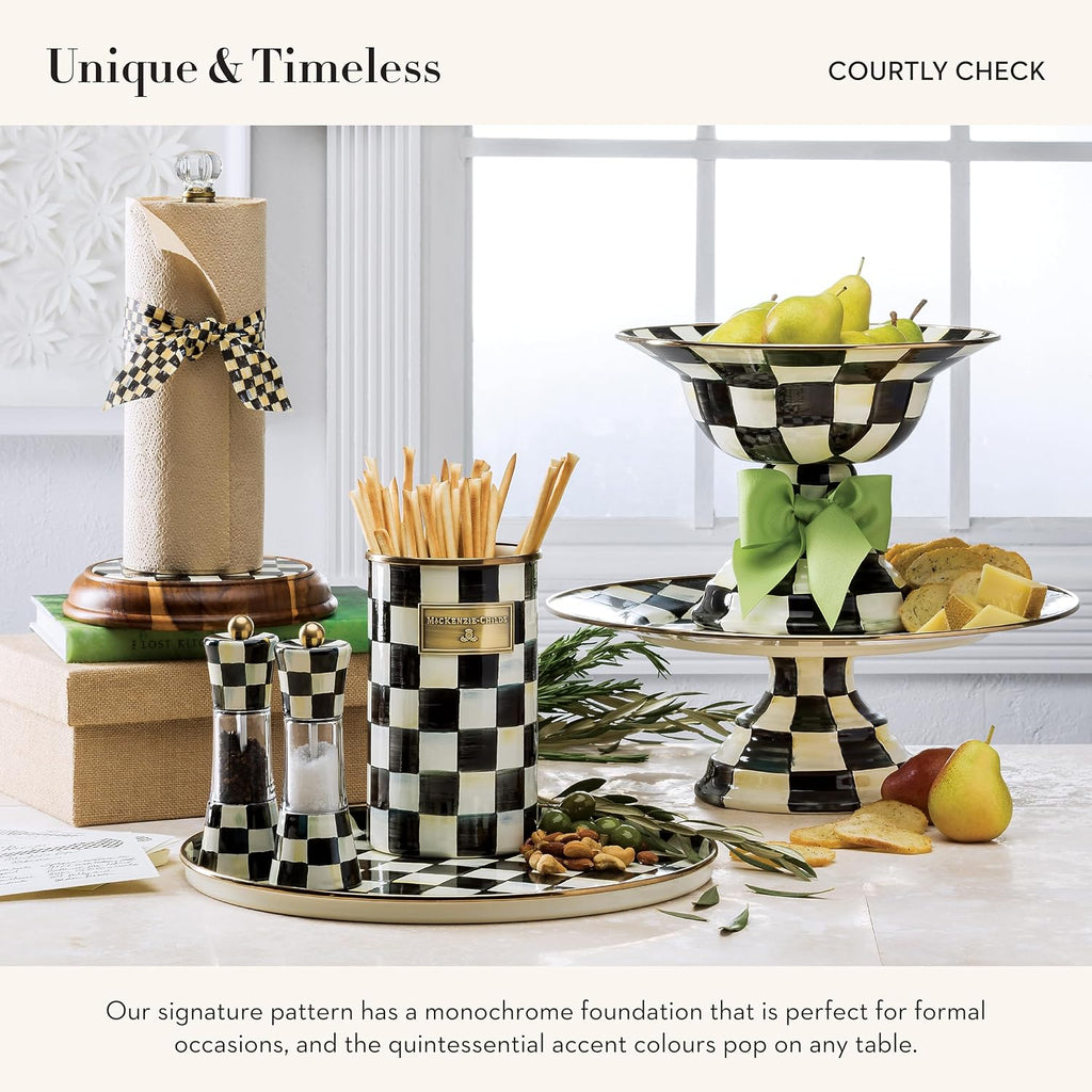 MACKENZIE-CHILDS Wood Paper Towel Holder, Decorative Paper Towel Holder for Kitchen, Black-and-White Courtly Check