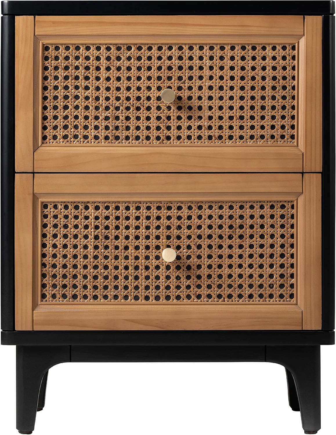 COZAYH 2 Drawer Bedroom Nightstand, Boho Farmhouse Bedside Table - Accent Table Stand with Drawer Organizer Storage and Weave Pattern Front, Black