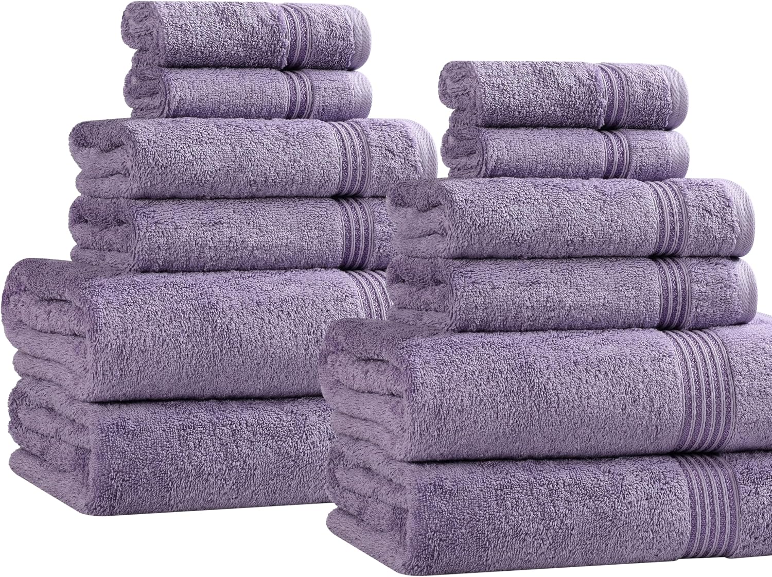 Superior Egyptian Cotton 12-Piece Towel Set, Assorted Towels for Home Bathroom, Decor Essentials, Includes 4 Bath, 4 Hand, 4 Face Towels/Washcloths, Quick Dry, Absorbent, Royal Purple
