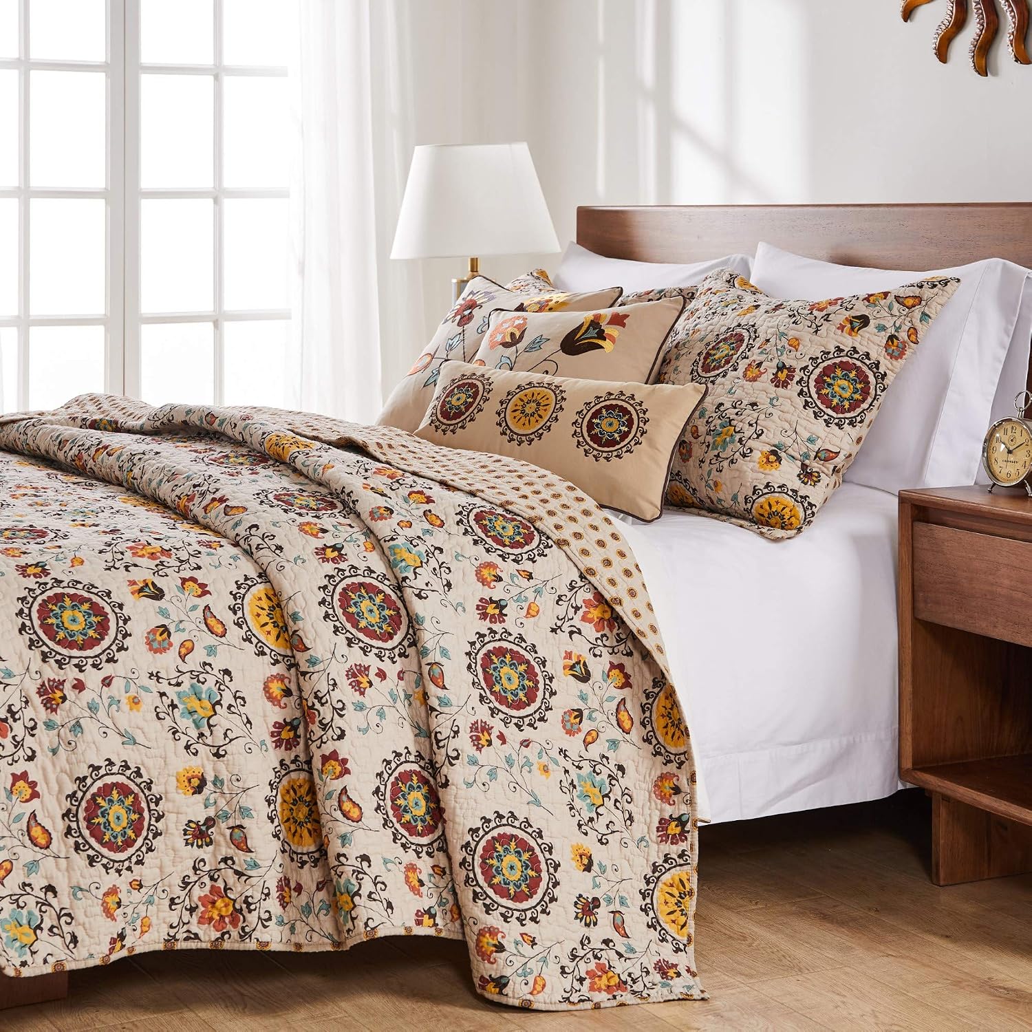 Greenland Home Andorra 100% Cotton Reversible Suzani Quilt Set, King/California King (5 Piece)