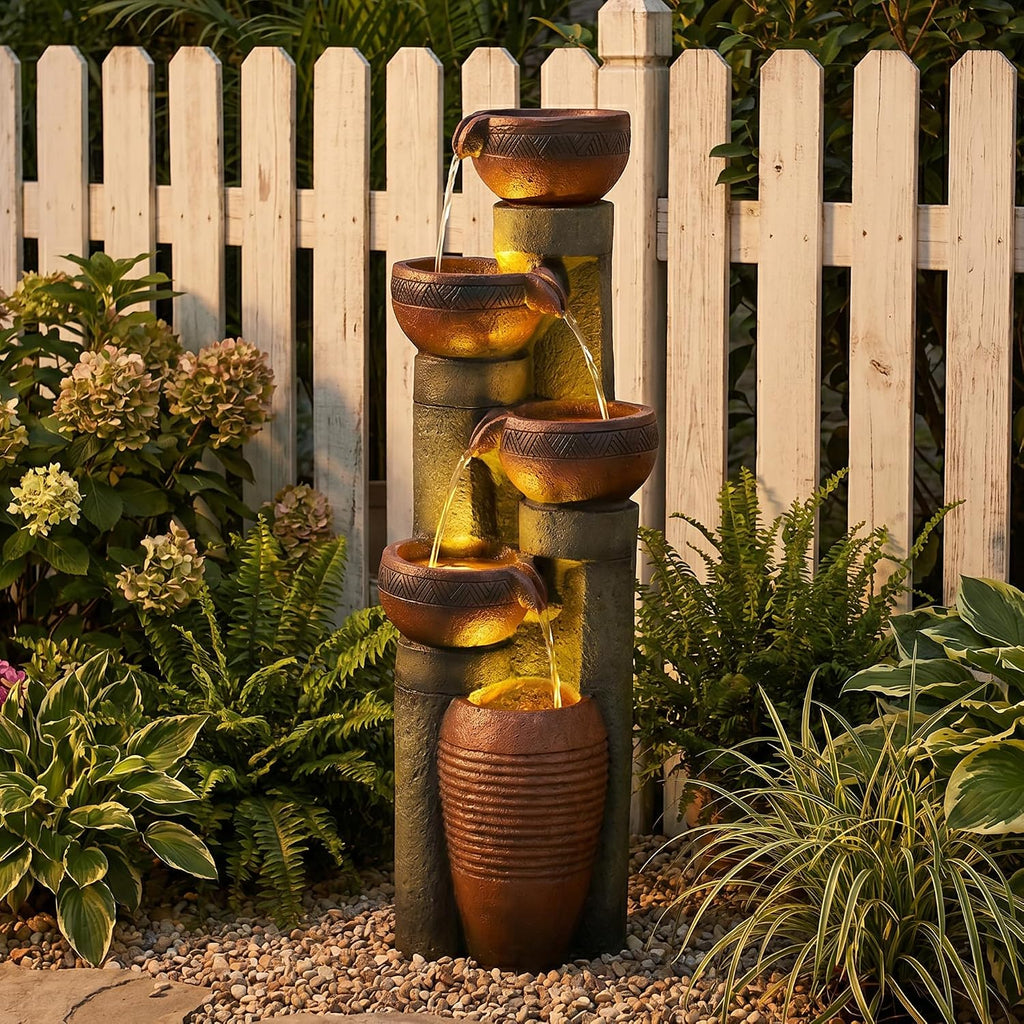 39.7''H 5-Tier Relaxing Outdoor Indoor Garden Water Fountain Decor - for Contemporary Design for Garden, Patio, Deck, Porch, Backyard and Home Art Decor Brown