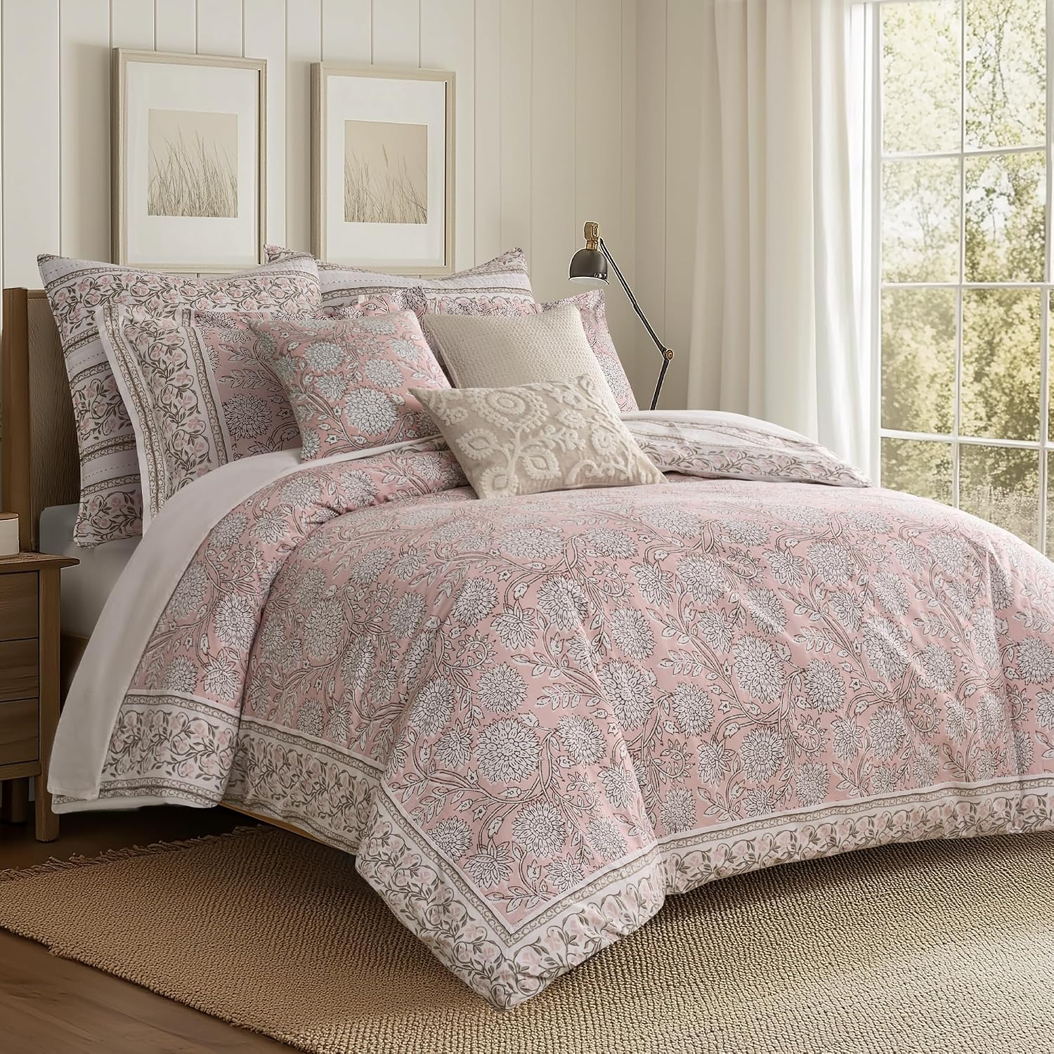 Levtex Home Adare Blush Reversible Twin Duvet Cover Set (68x88in) with 1 Pillow Sham (26x20in) - Floral Bedding - Blush and White - 100% Cotton Twin Size Duvet Cover Set - Soft, Pre-Washed