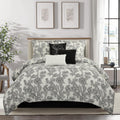 Grand Avenue Black and White Comforter Set Queen Size, 7 Piece Clip Jacquard Floral Bedding Set, All Season Comforters, Bedskirt, Pillows & Shams