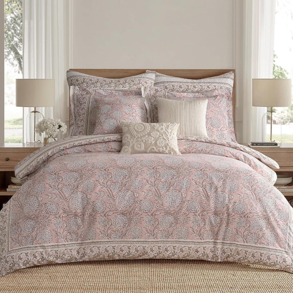 Levtex Home Adare Blush Reversible Twin/Twin XL Comforter Set (68x88in) with 1 Pillow Sham (26x20in) - Floral Bedding - Blush and White - 100% Cotton Twin Size Comforter Set - Soft, Pre-Washed