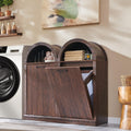 IFGET Arched Tilt-Out Trash Can Cabinet, Fluted 10 Gallon Trash Can Cabinet Set of 2, Modern Laundry Hamper, Hidden Garbage with Storage Basket for Kitchen, Living Room, Brown