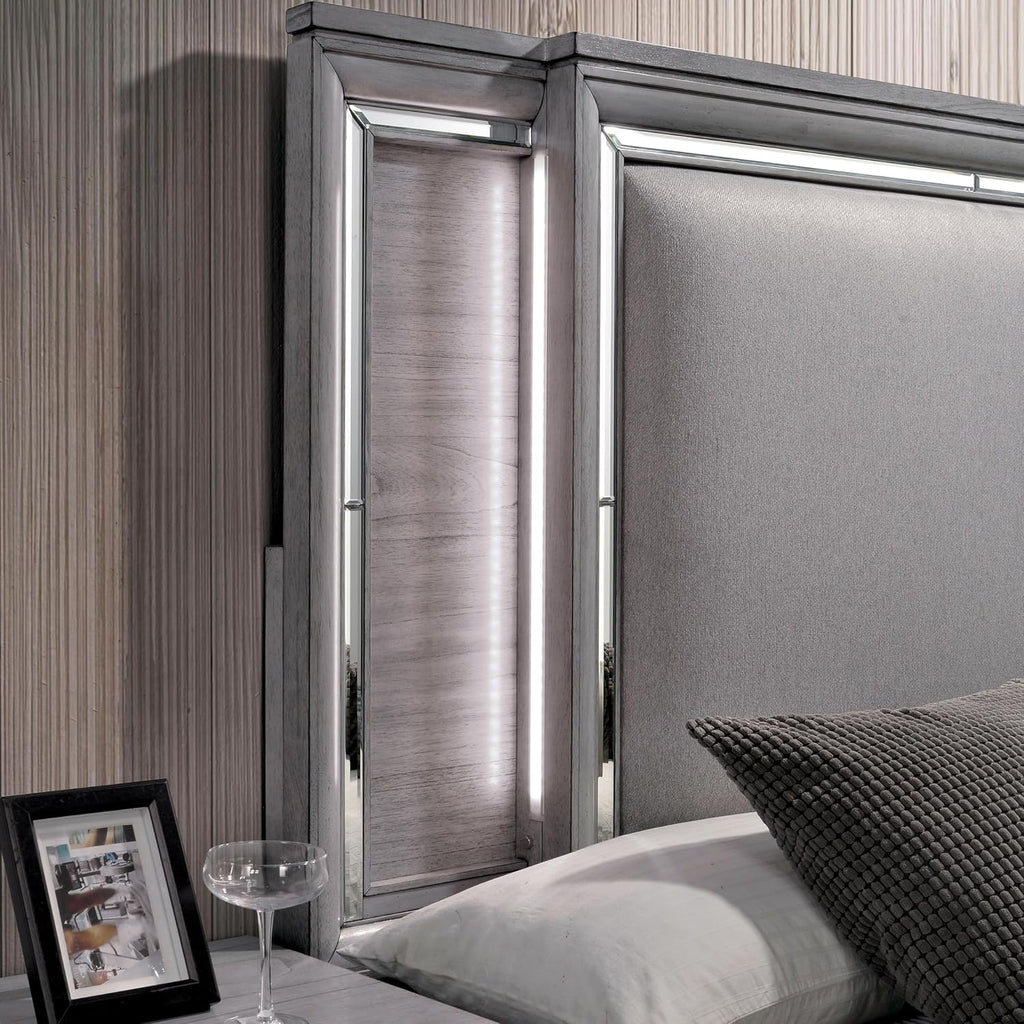 Furniture of America Zenka Wood Frame 2-Piece Bedroom Set, Queen-Size Bed Padded Headboard, 10-Drawer Dresser, Felt-Lined Top Storage, Box Spring Required, Light Gray