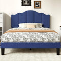 VECELO Twin Size Upholstered Platform Bed Frame with Adjustable Headboard, Wood Slat Support and Noise-Free, No Box Spring Needed, Easy Assembly, Dark&Blue