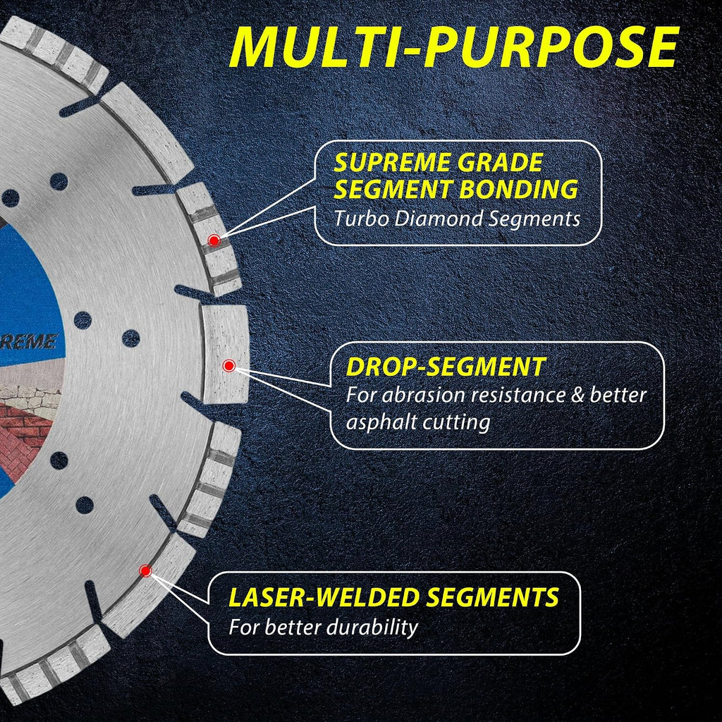 RHAPSODY 18 Inch Laser Welded Diamond Saw Blade, Segmented Supreme Diamond Blade All Purpose Dry/Wet Cutting Hard/Reinforced Concrete, Asphalt, Masonry,1' Arbor