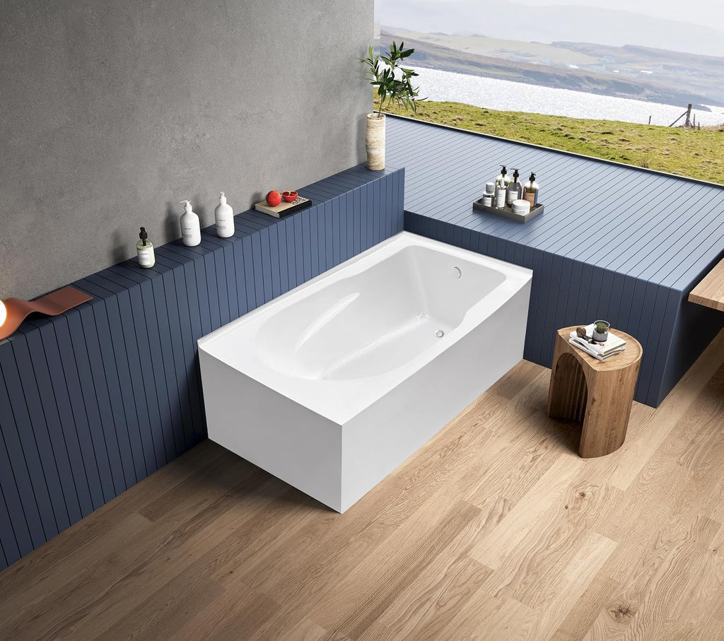 Aqua Eden VTAM6032R21TS 60-Inch Acrylic 2-Wall Corner Alcove Tub with Right Hand Drain, White