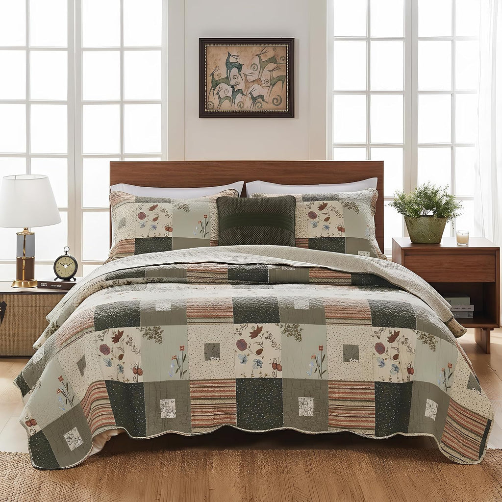Greenland Home Sedona 100% Cotton Quilt Set, King (5 Piece), Gray