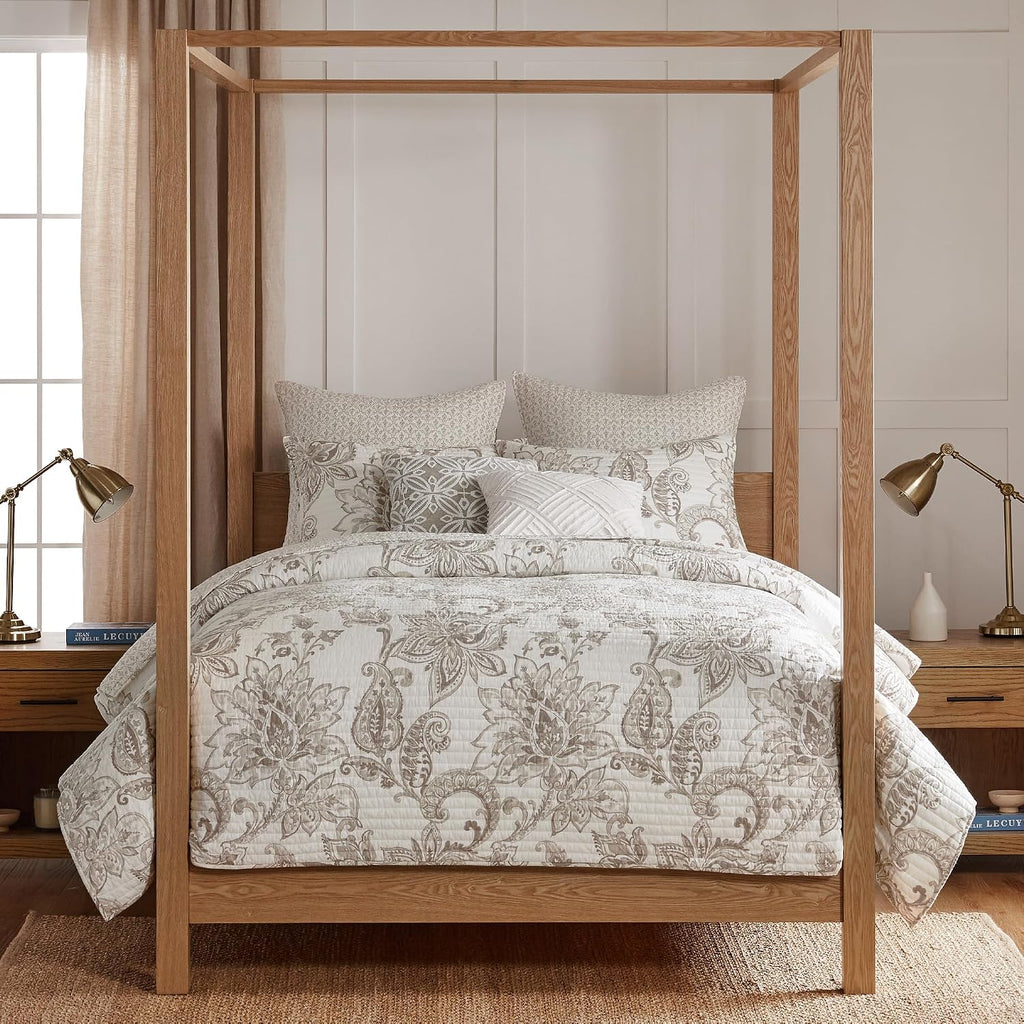 Levtex Home - Bennett Taupe Quilt Set - Twin Quilt and One Standard Sham - Floral Paisley - Taupe and Cream - Quilt (68x86in.) and Sham (20x26in.) - Reversible - Cotton