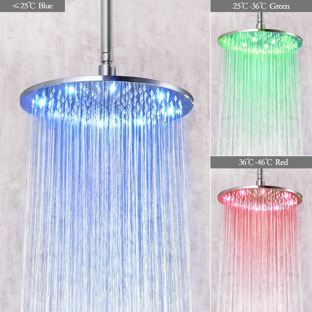 LED Shower Faucet Set Complete Bathtub Combo withy Spray Bathroom 8 Inch Ceiling Round Rain Shower Fixture with Handheld Kit