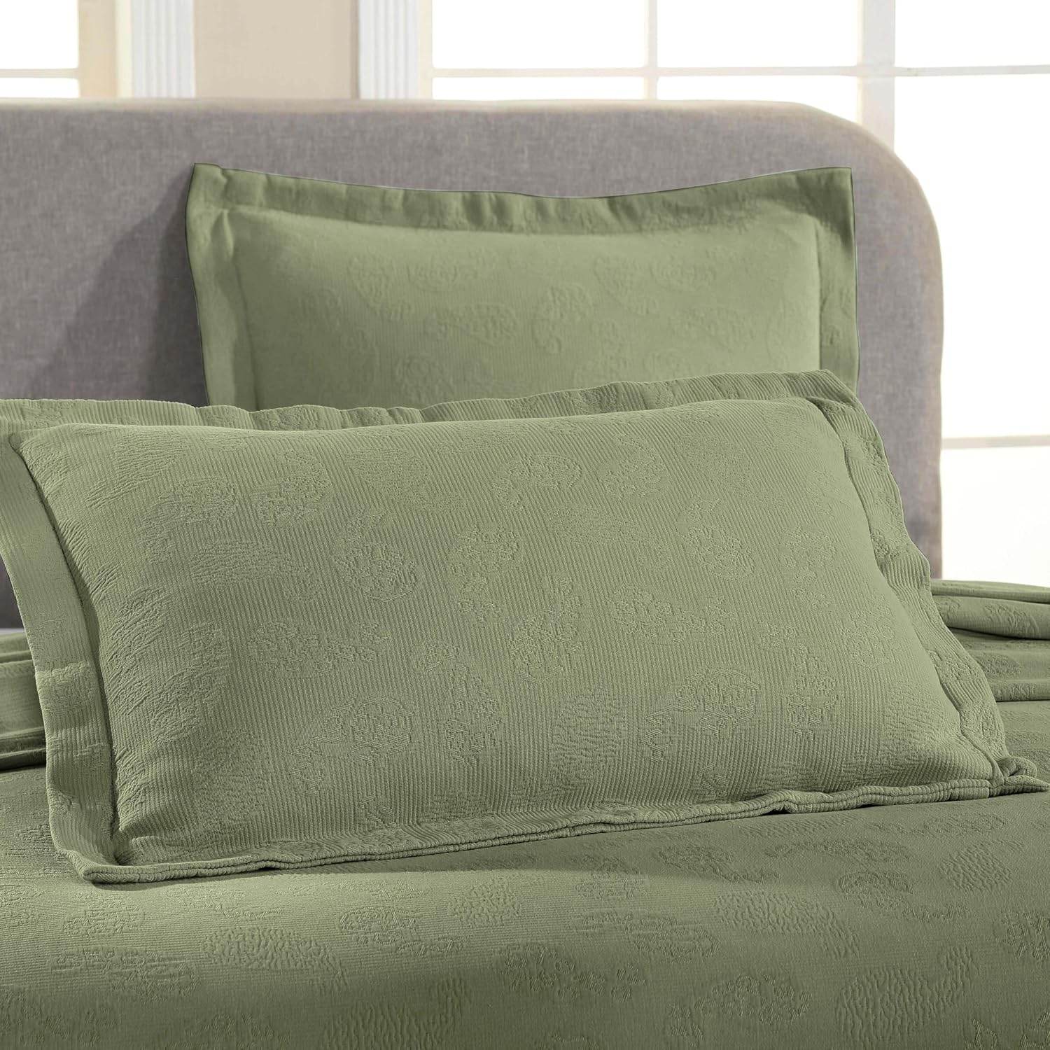 Superior Paisley Cotton 3 Piece Bedspread Set, Home Bed Decor, Decorative Textured Bed Spread, 2 Pillow Shams, Airy Blanket, Matelasse Coverlet Bedding, Vintage Floral Design, King, Sage