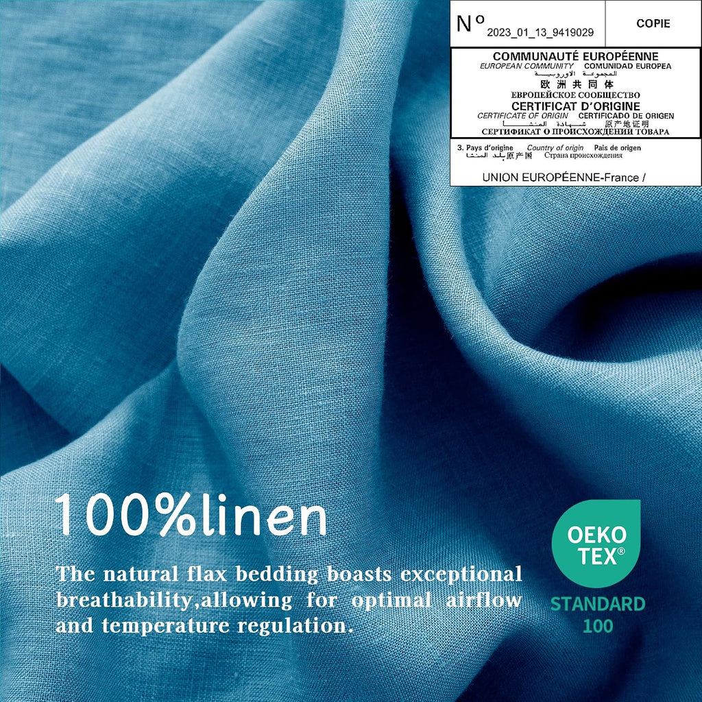EVERLY Linen Twin Sheets Set, 100% Stonewashed French Linen Bed Sheets Deep Pocket Sheets, 3 Pieces (1 Flat Sheet, 1 Fitted Sheet, 1 Pillowcase) Natural Flax Bedding Set-Blue