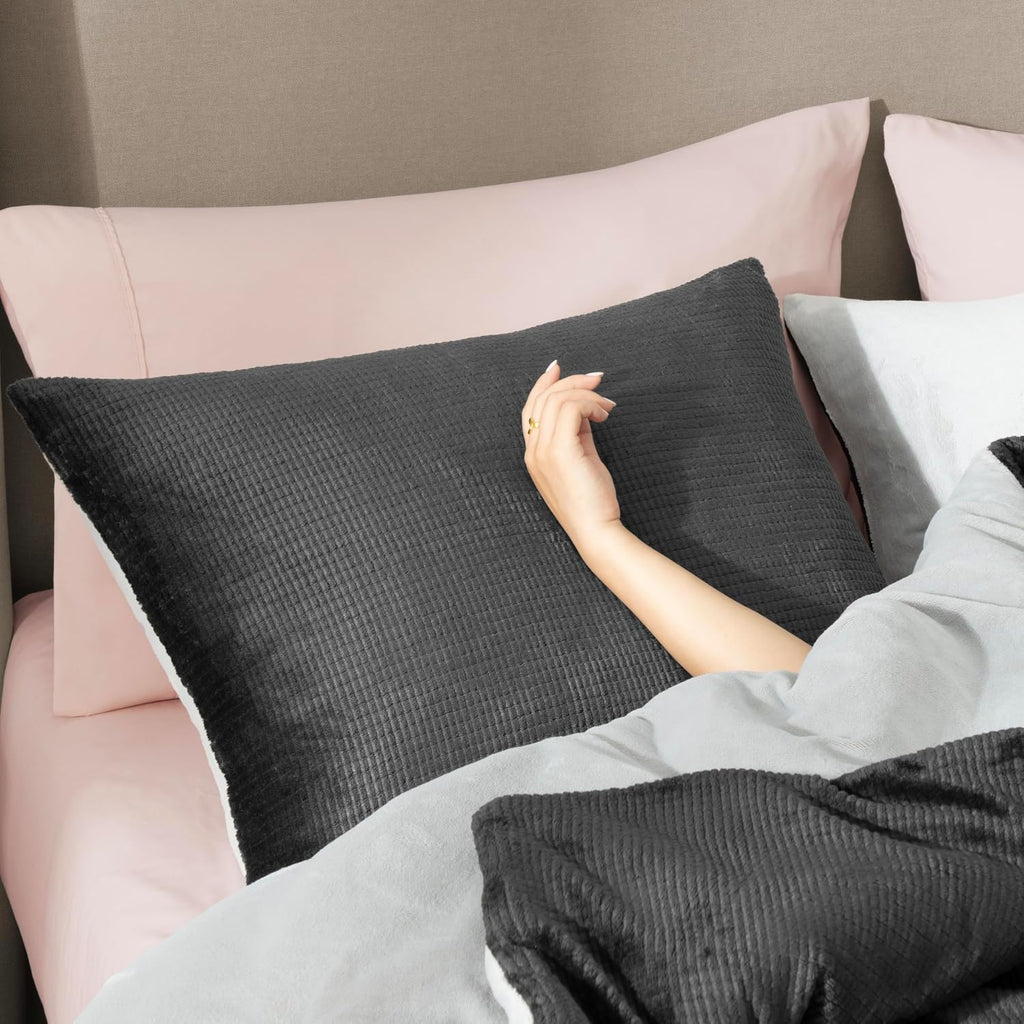 UGG Remina Twin Comforter Set 4 Piece Bed in a Bag with Throw Blanket, Decorative Pillow, Sham, and Reversible Comforter Hypoallergenic Washable College Dorm Bedding, Twin XL, Charcoal Grey