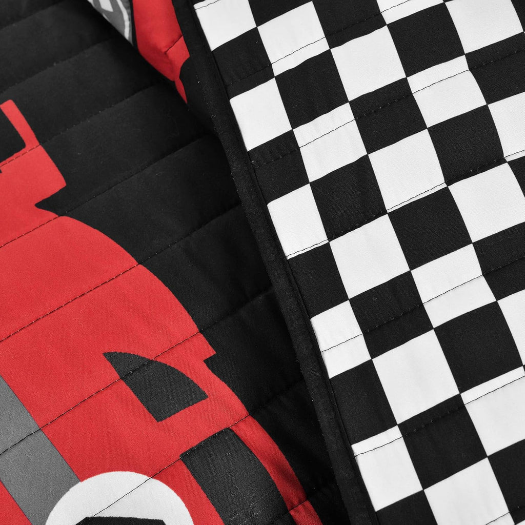 Lush Decor Racing Cars Reversible Quilt Twin Size 4 Piece Set Black & Multi - Toddler Bedding Set Twin Quilt - Car Decor