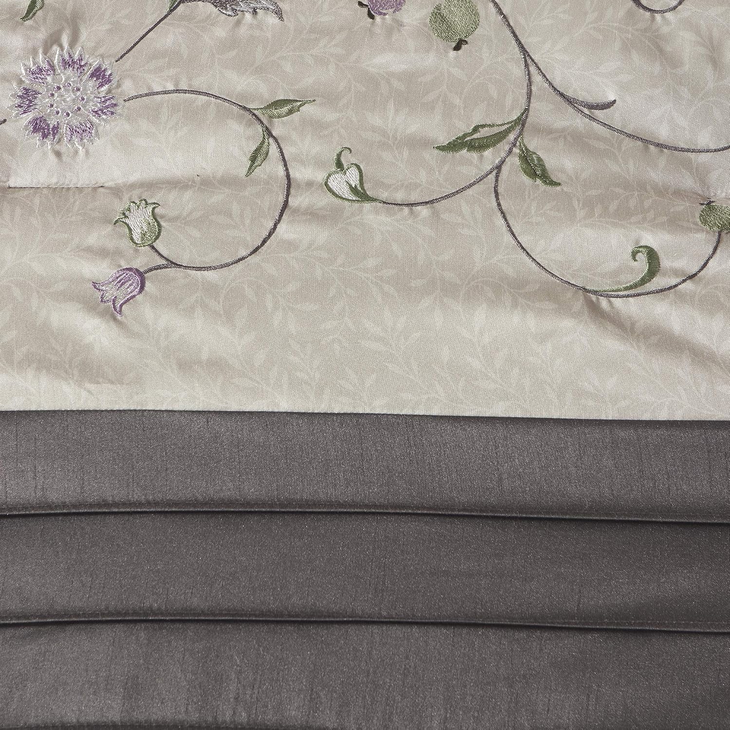 Madison Park Serene Faux Silk Comforter Set - Floral Embroidery Design, All Season Bedding Set, Matching Bed Skirt, Decorative Pillows, Purple Queen(90'x90') 7 Piece