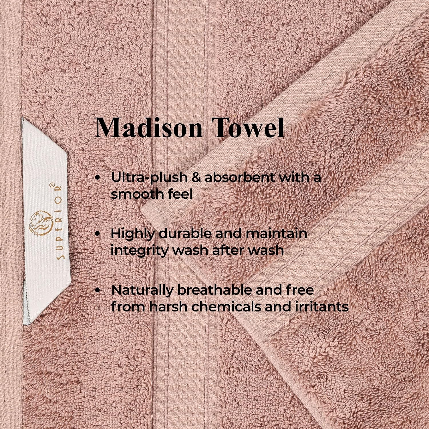 Superior Egyptian Cotton Pile Bath Towels, Ultra Soft Luxury Towel, Thick Plush Essentials, Absorbent Heavyweight, Guest Bath, Hotel, Resort, Spa, Pool, Bathroom, Shower Basics, Set of 4, Muted Mauve