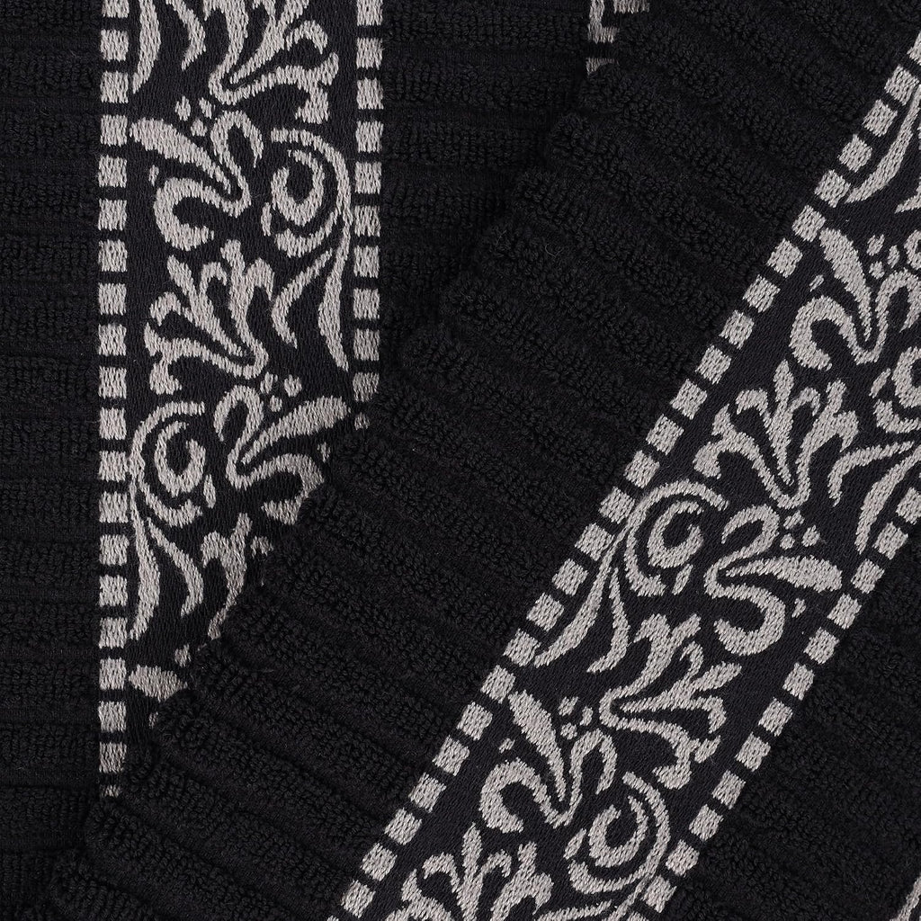 Superior 6-Piece Cotton Towel Set, Decorative Greek Pattern, Home Essentials, Absorbent Towels, Bathroom Decor, Spa, Resort, Includes 2 Hand, 2 Face and 2 Bath Towels, Athens Collection, Black-Chrome