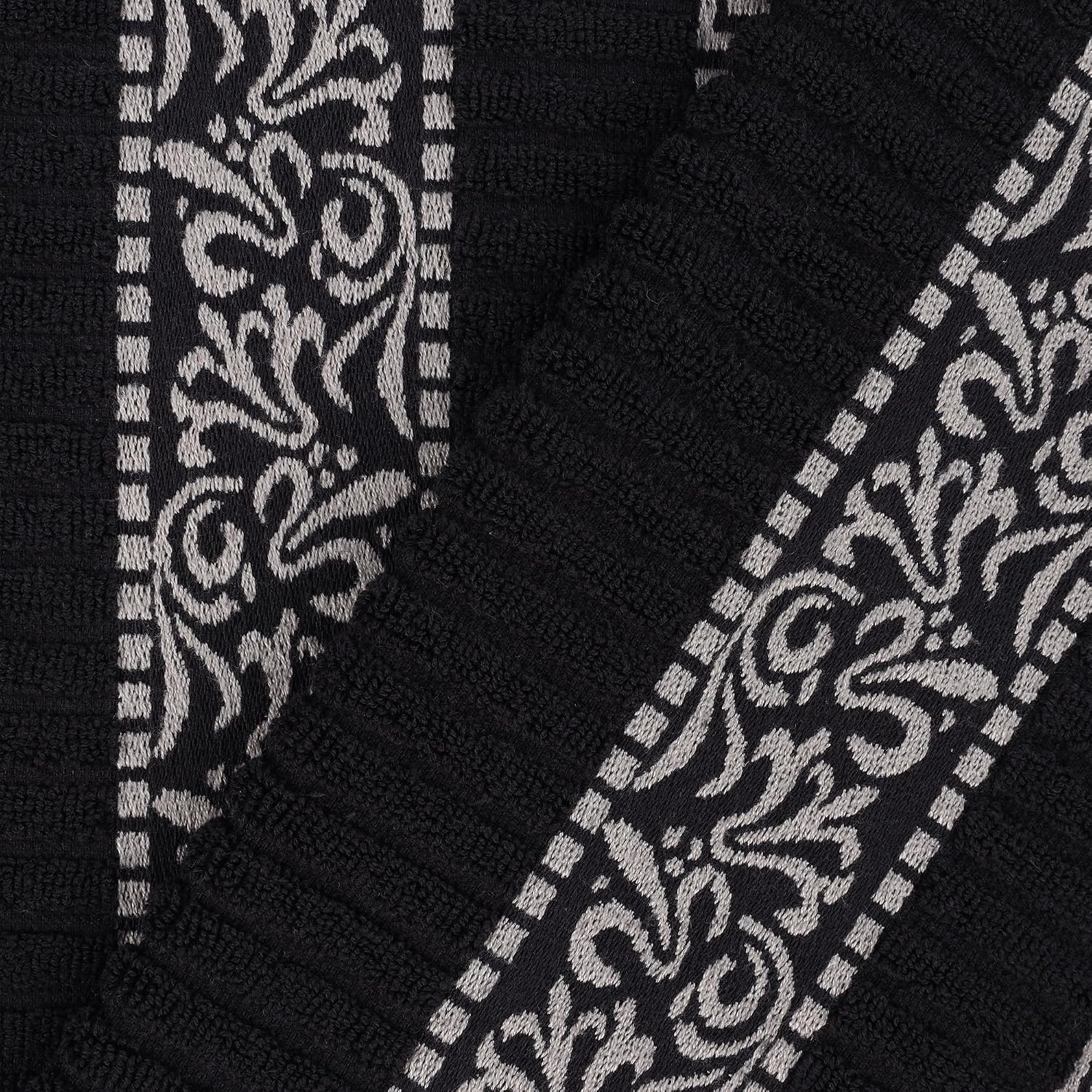 Superior 6-Piece Cotton Towel Set, Decorative Greek Pattern, Home Essentials, Absorbent Towels, Bathroom Decor, Spa, Resort, Includes 2 Hand, 2 Face and 2 Bath Towels, Athens Collection, Black-Chrome