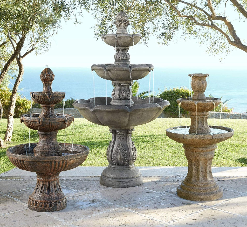 Tuscan Garden 41 1/2' High Large Traditional Italian Indoor Outdoor Decor Dark Faux Stone Floor Fountain Waterfall Tiered Standing Water Feature for Outside Patio Yard Backyard Porch - John Timberland