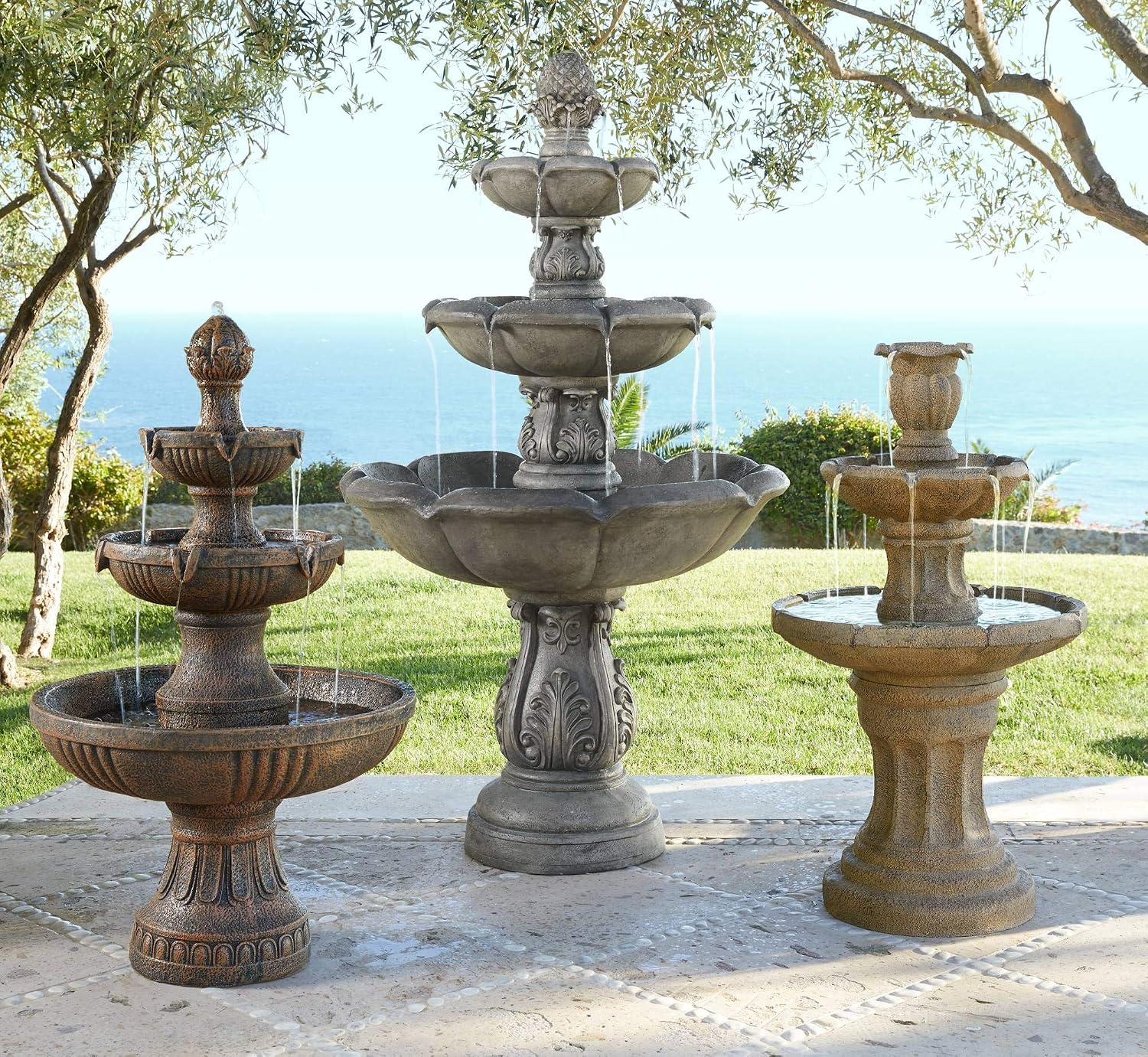 Tuscan Garden 41 1/2' High Large Traditional Italian Indoor Outdoor Decor Dark Faux Stone Floor Fountain Waterfall Tiered Standing Water Feature for Outside Patio Yard Backyard Porch - John Timberland