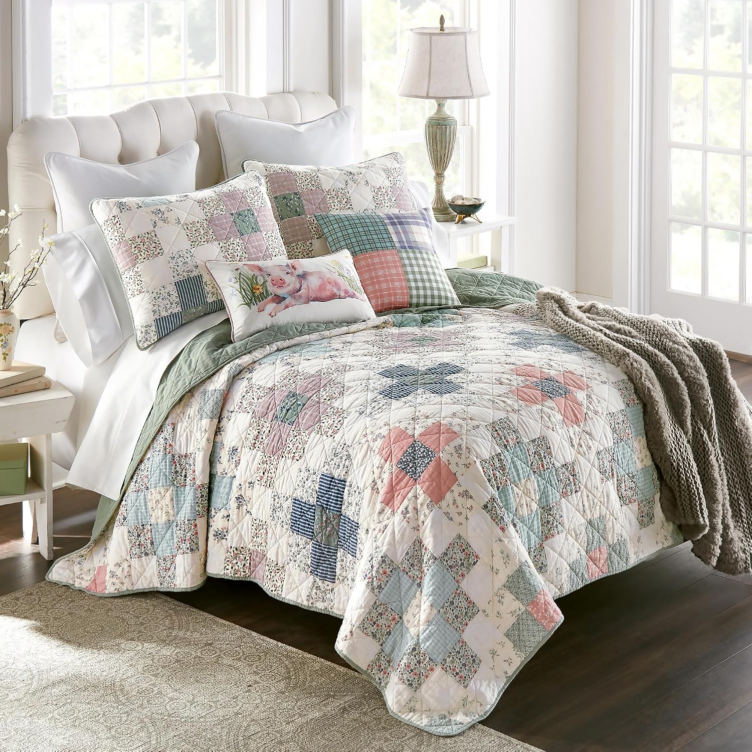 Donna Sharp April Patch- King Quilt Set, Measures 110 x 90, Includes 1 Quilt and 2 King Shams, Machine Washable