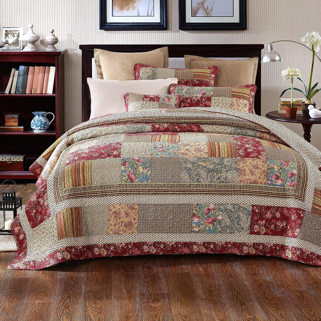 Tache Cotton Charming Fairytale Tea Party Quilted Floral Patchwork Quilt Set, King