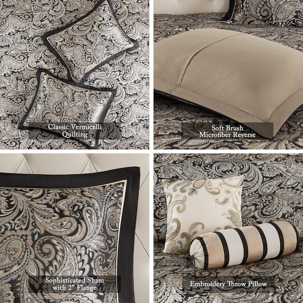 Madison Park Aubrey Reversible Quilted Bedspread Set, Solid Reverse Summer Breathable, Lightweight All Season Bedding Layer, Matching Shams, Bedspread King(120'x118'), Black 5 Piece