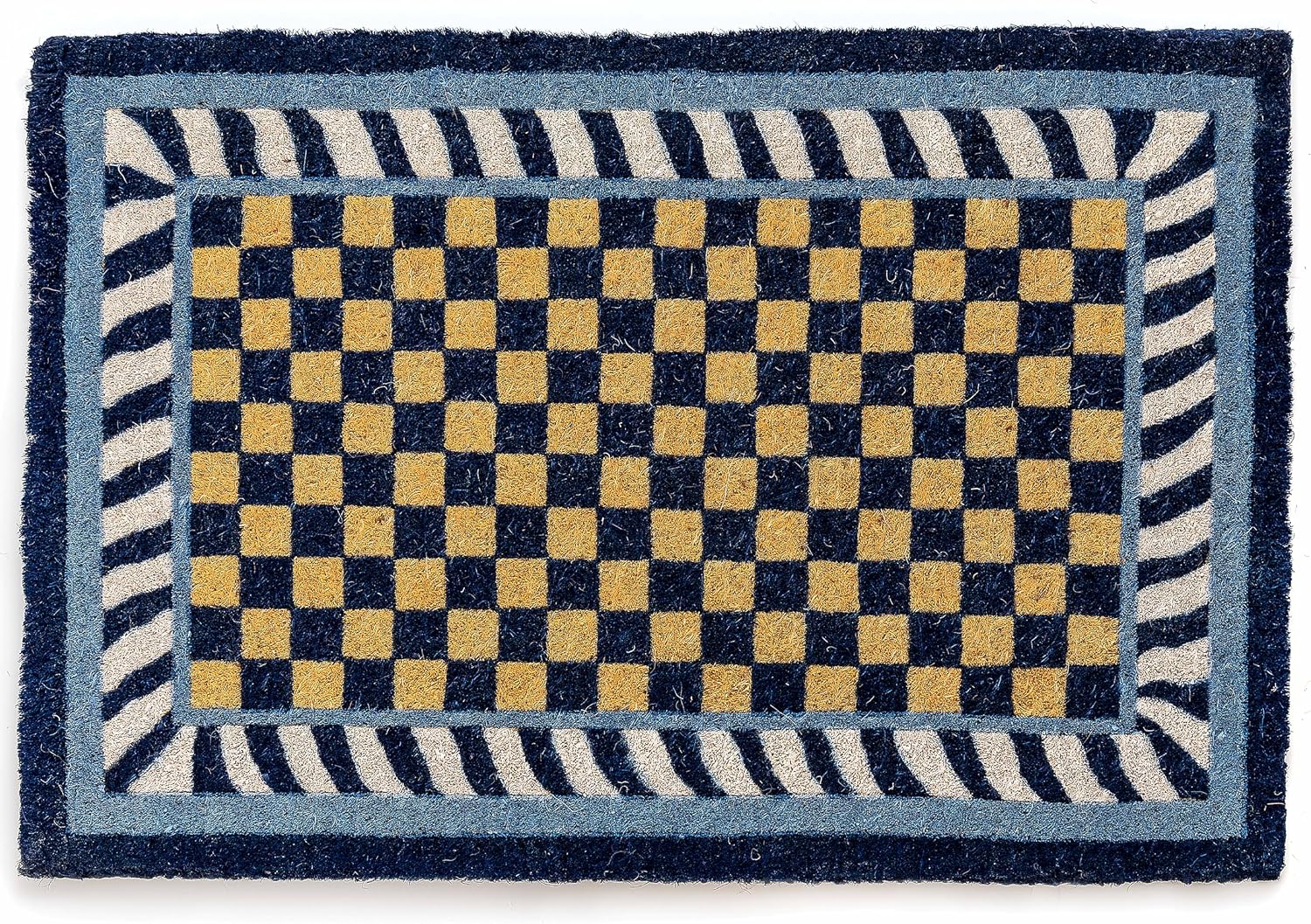 MACKENZIE-CHILDS Entrance Mat, Decorative Outdoor Front-Door Mat, Coir Doormat, Blue-and-White Royal Check