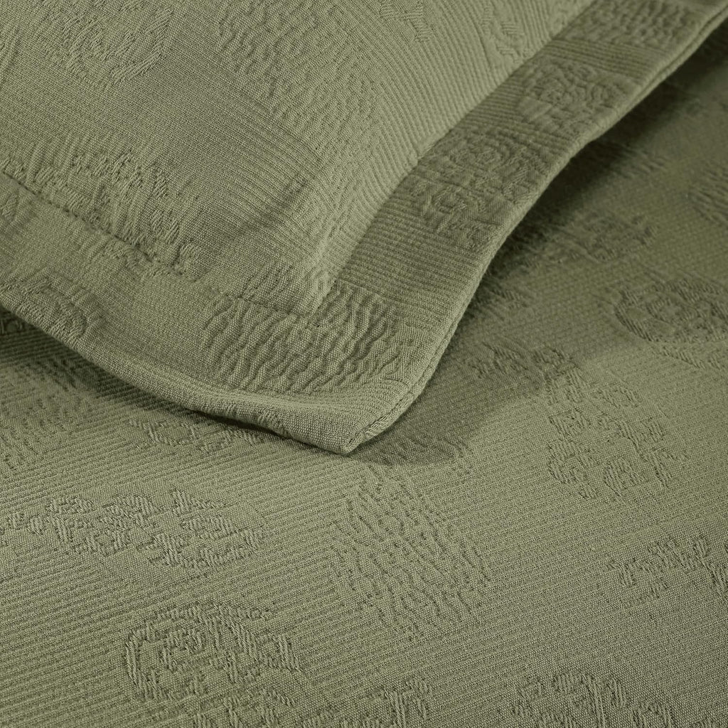 Superior Paisley Cotton 3 Piece Bedspread Set, Home Bed Decor, Decorative Textured Bed Spread, 2 Pillow Shams, Airy Blanket, Matelasse Coverlet Bedding, Vintage Floral Design, King, Sage